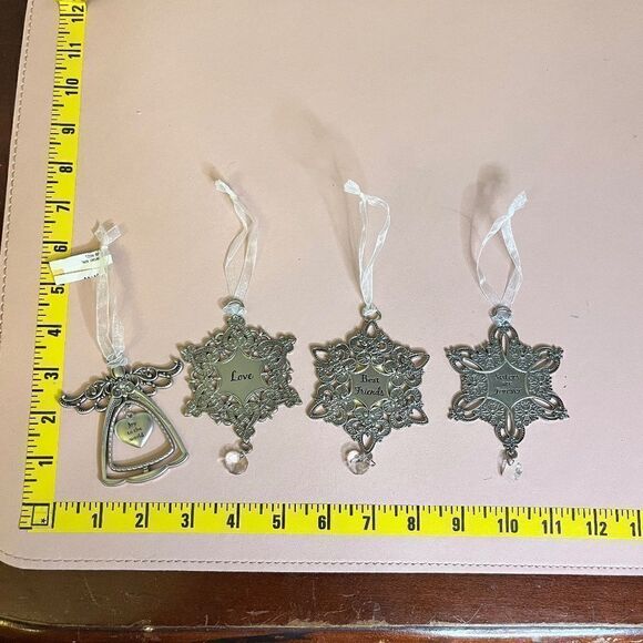 Other - NEW 4pc Metal Christmas Ornaments Love Best Friends Sister Joy to the World Snow